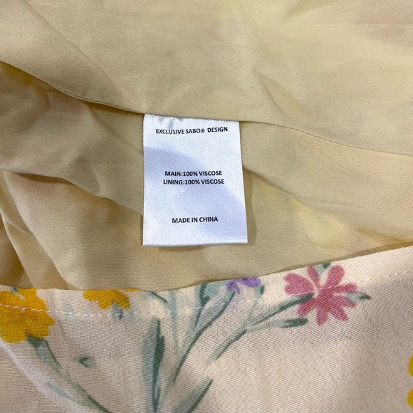 Sabo Skirt Lashara Yellow Crepe Milkmaid Floral Mini Dress coquette romantic - Picture 11 of 12
